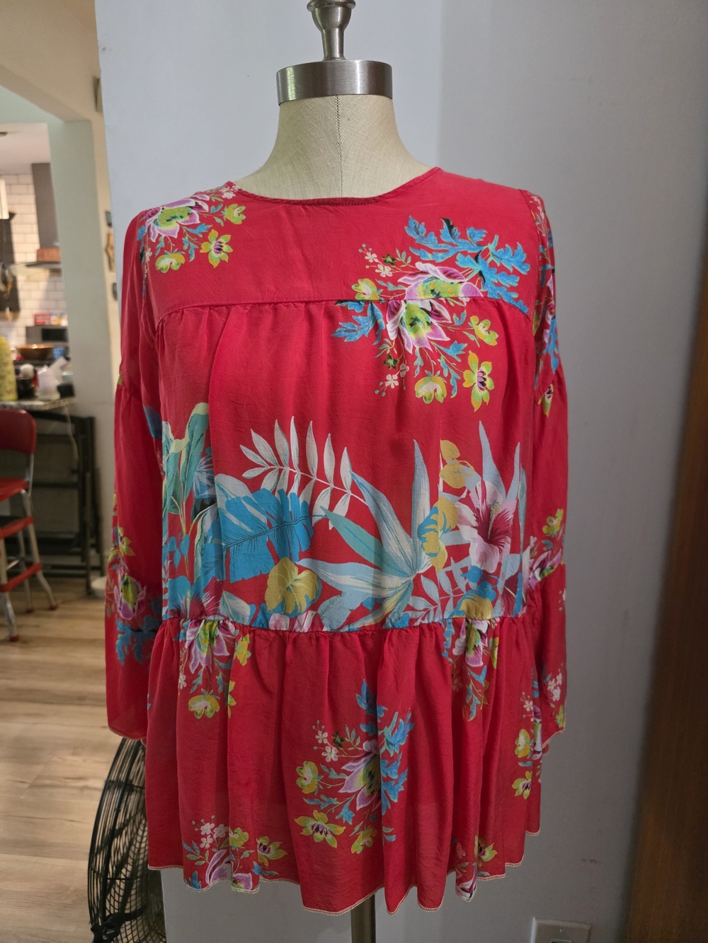 Johnny Was Hot Pink Tropical Floral Peplum Blouse